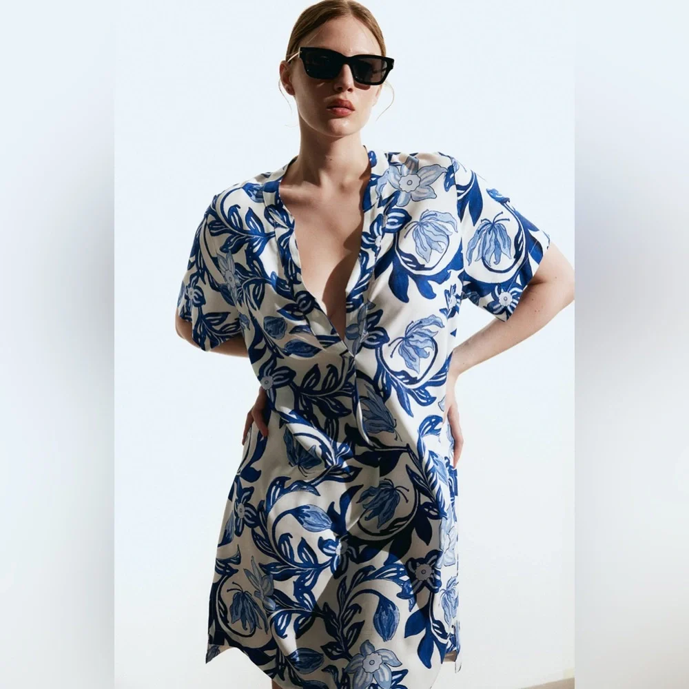 Like New. Tunic Floral Blue and White Dress - Picture 1 of 6